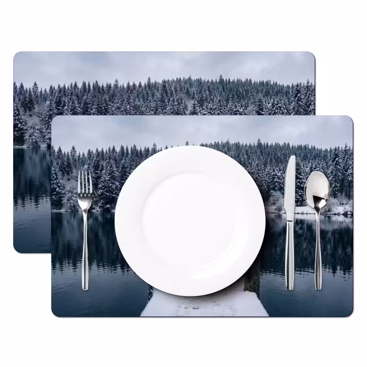 Set de table – 6 pièces - Jetée - Lac - Neige - Montagnes - Reposant — 2