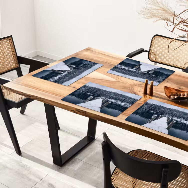 Set de table – 6 pièces - Jetée - Lac - Neige - Montagnes - Reposant — 4