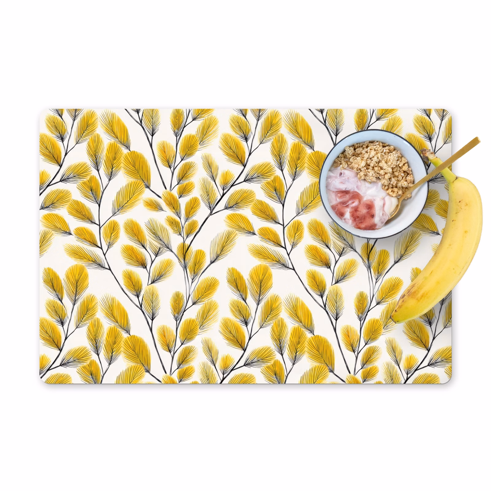 Set de table – 6 pièces - Feuilles - Botanique - Élégant - Jaune - Noir — 1