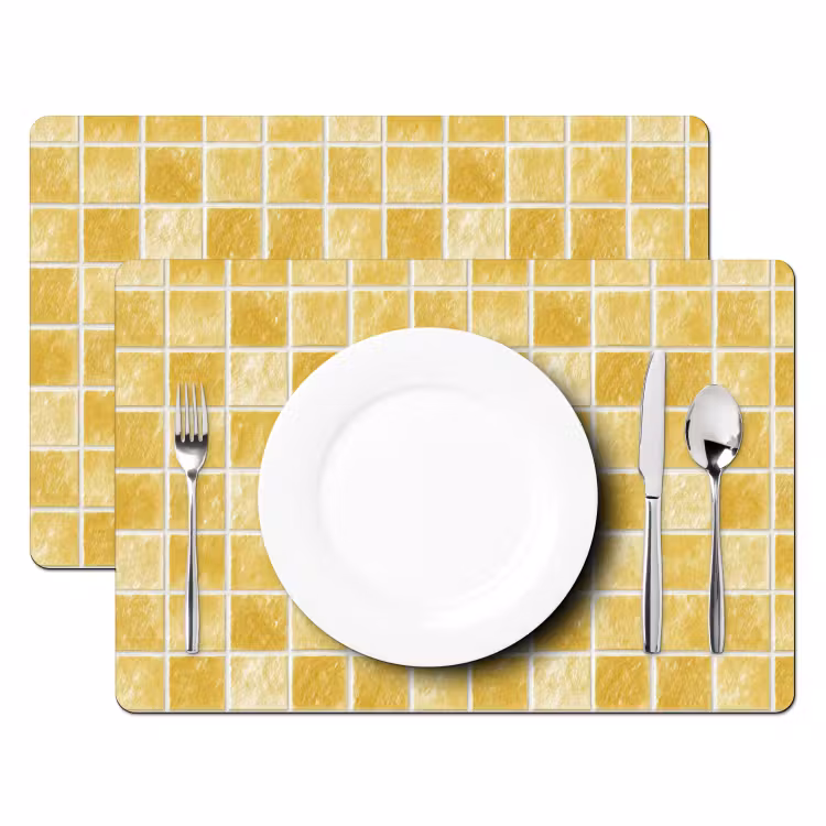 Set de table – 6 pièces - Carreaux - Mosaïque - Texture - Jaune doré — 2