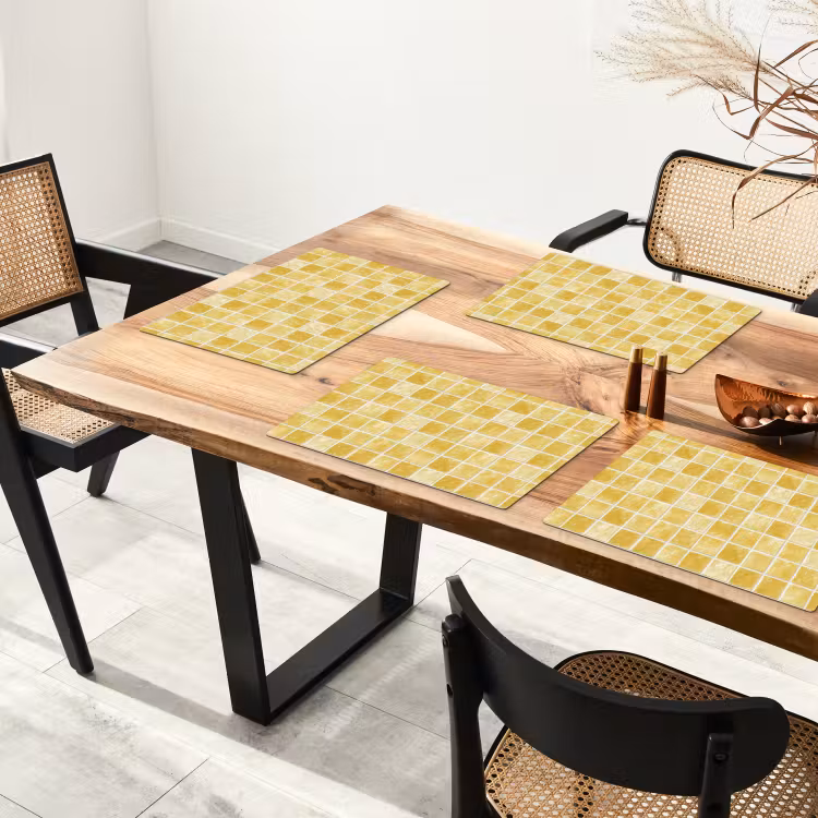 Set de table – 6 pièces - Carreaux - Mosaïque - Texture - Jaune doré — 4