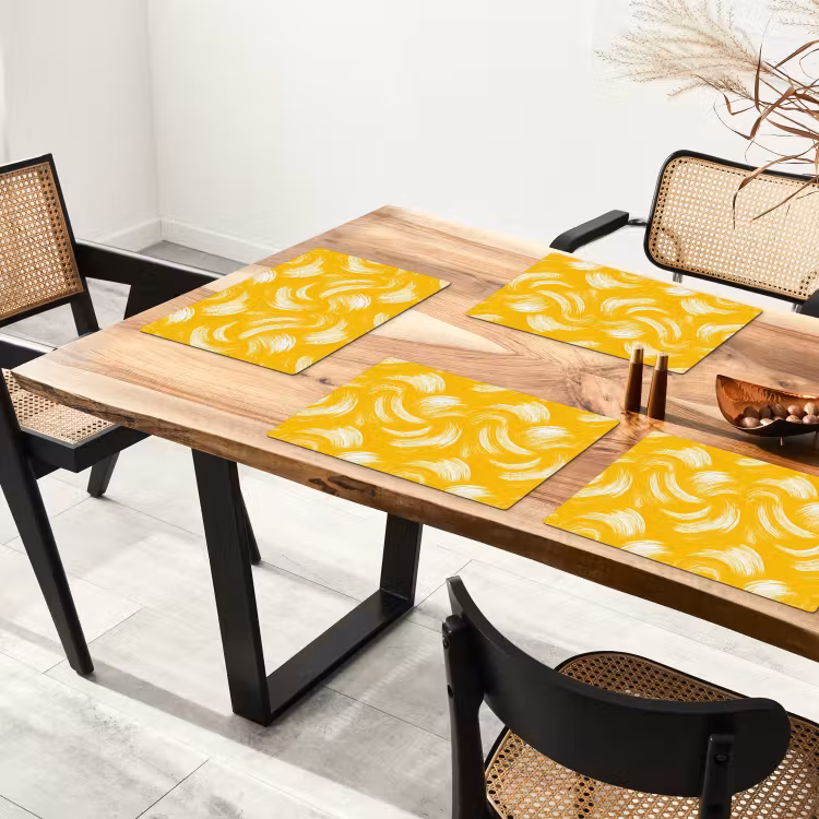 Set de table – 6 pièces - Coulées de peinture - Abstrait - Dynamique - Jaune — 4