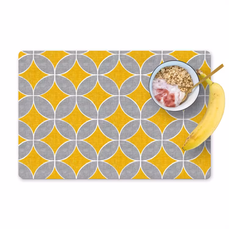Set de table – 6 pièces - Géométrique - Cercles - Texture - Gris - Jaune — 1