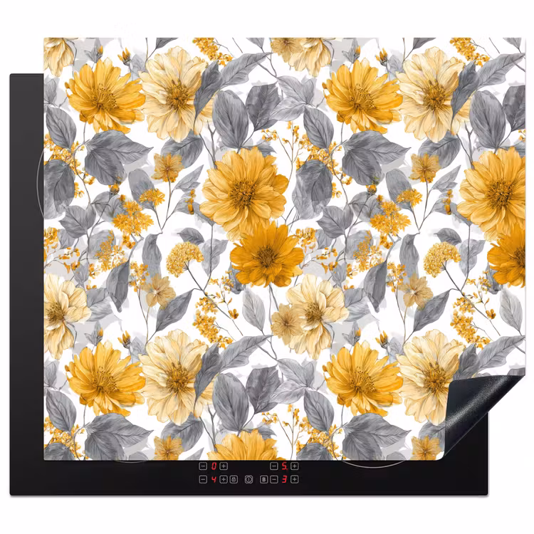 Protection plaque induction - Fleurs - Botanique - Élégant - Jaune ocre - Gris — 1