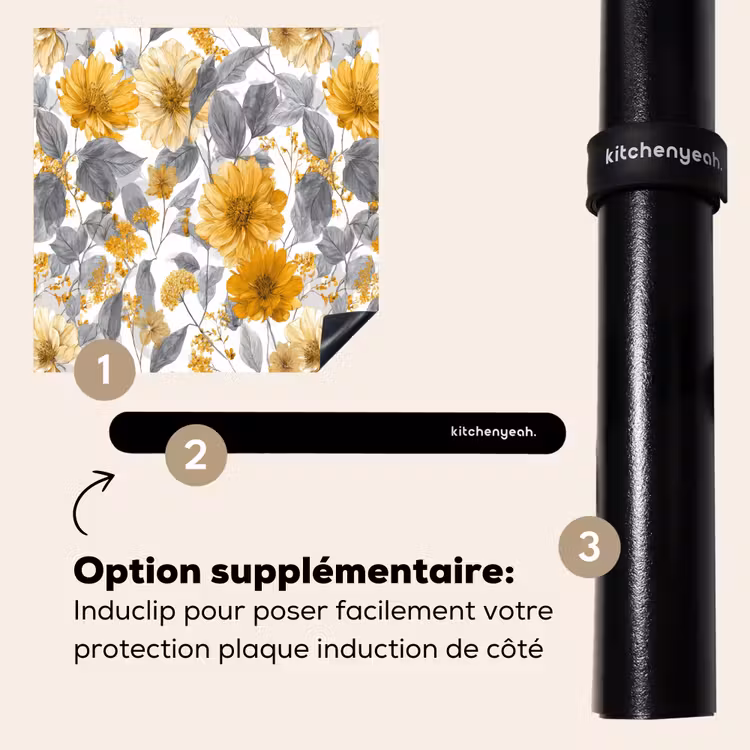 Protection plaque induction - Fleurs - Botanique - Élégant - Jaune ocre - Gris — 8