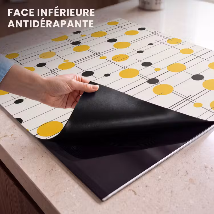 Protection plaque induction - Géométrique - Rétro - Lignes - Jaune ocre - Noir — 7