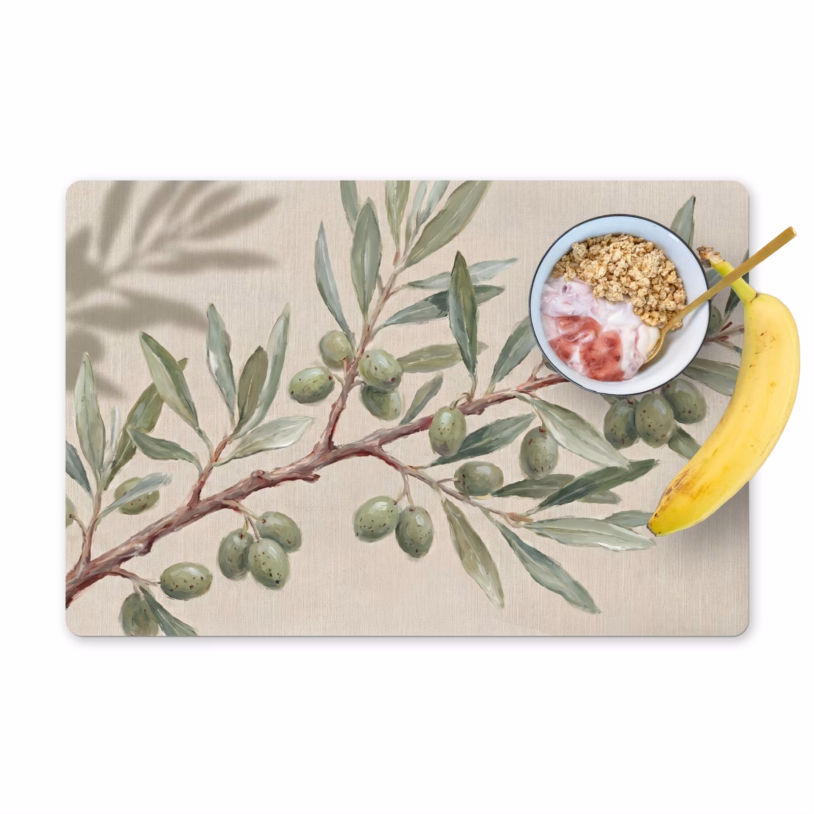 Set de table – 6 pièces - Branche d'olivier - Feuilles - Nature - Vert - Beige — 1