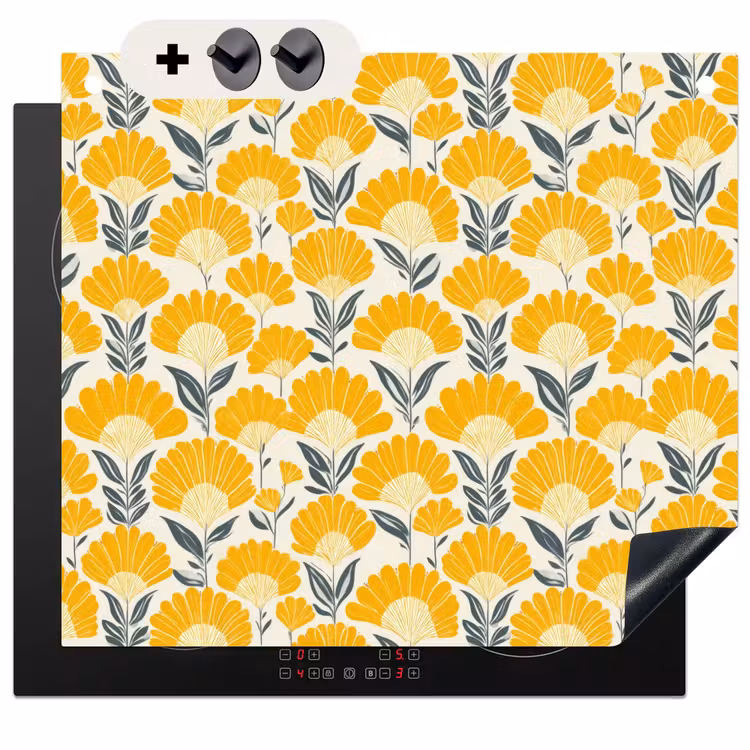 Protection à induction avec crochets - Fleurs - Rétro - Botanique - Jaune ocre - Gris — 3
