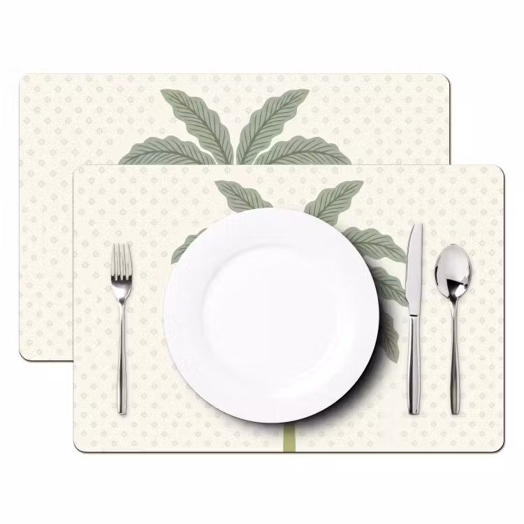 Set de table – 6 pièces - Arbre - Feuilles - Vert - Décoratif - Beige — 2
