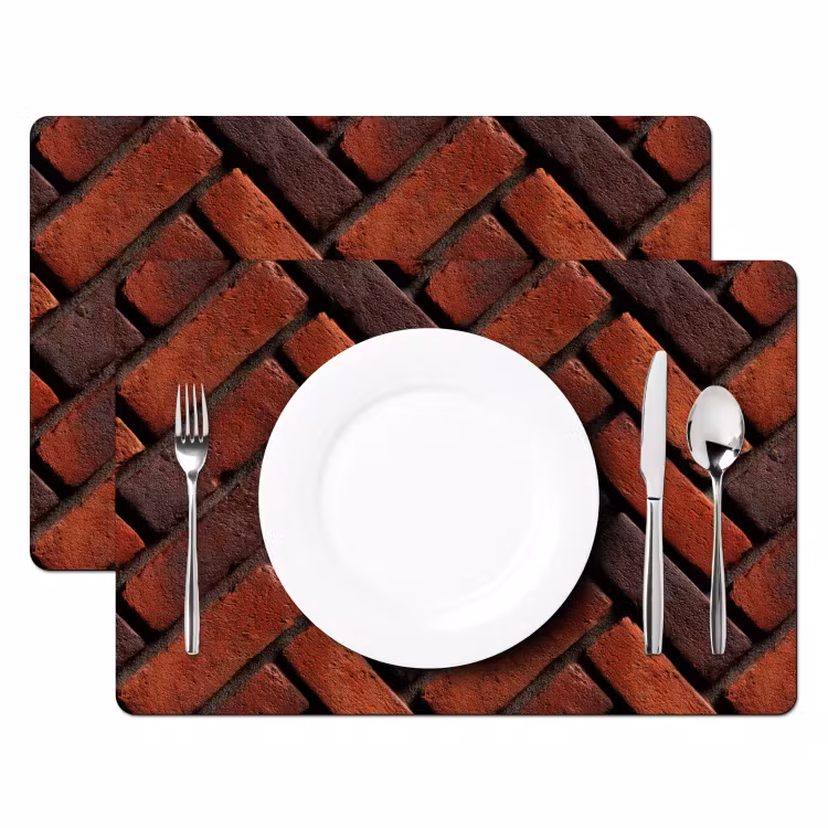 Set de table – 6 pièces - Briques - Chevrons - Texturé - Rouge-brun — 2