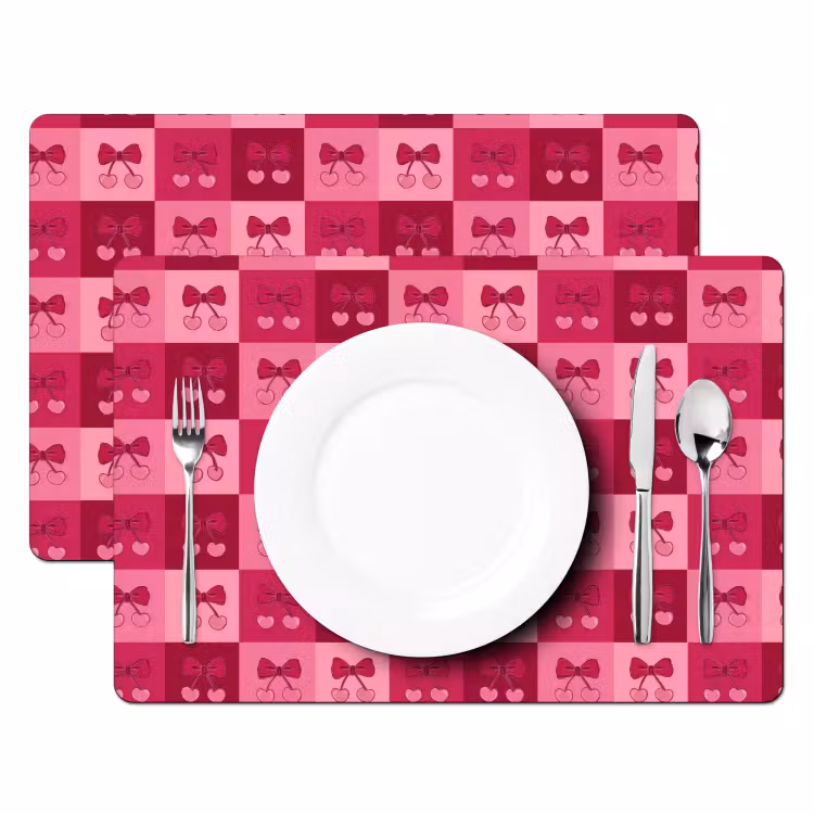 Set de table – 6 pièces - Cerises - Nœuds - Ludique - Rose - Bordeaux — 2