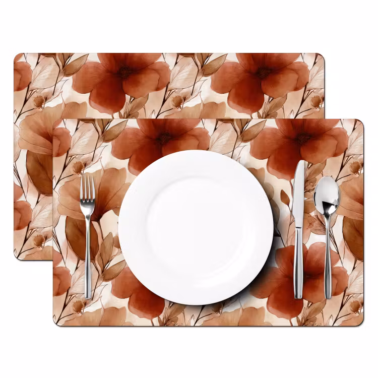 Set de table – 6 pièces - Fleurs - Aquarelle - Botanique - Terre cuite — 2