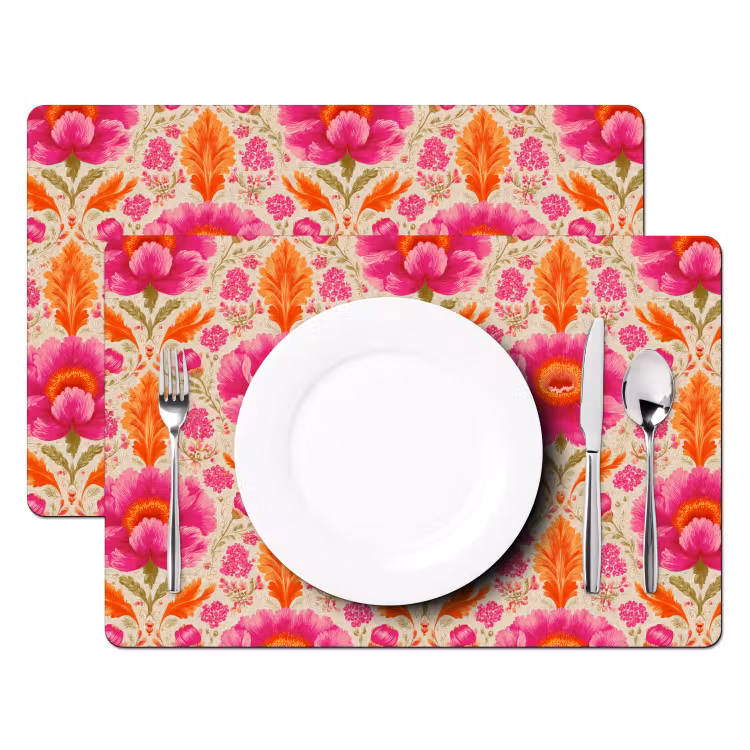 Set de table – 6 pièces - Fleurs - Baroque - Rose - Orange — 2