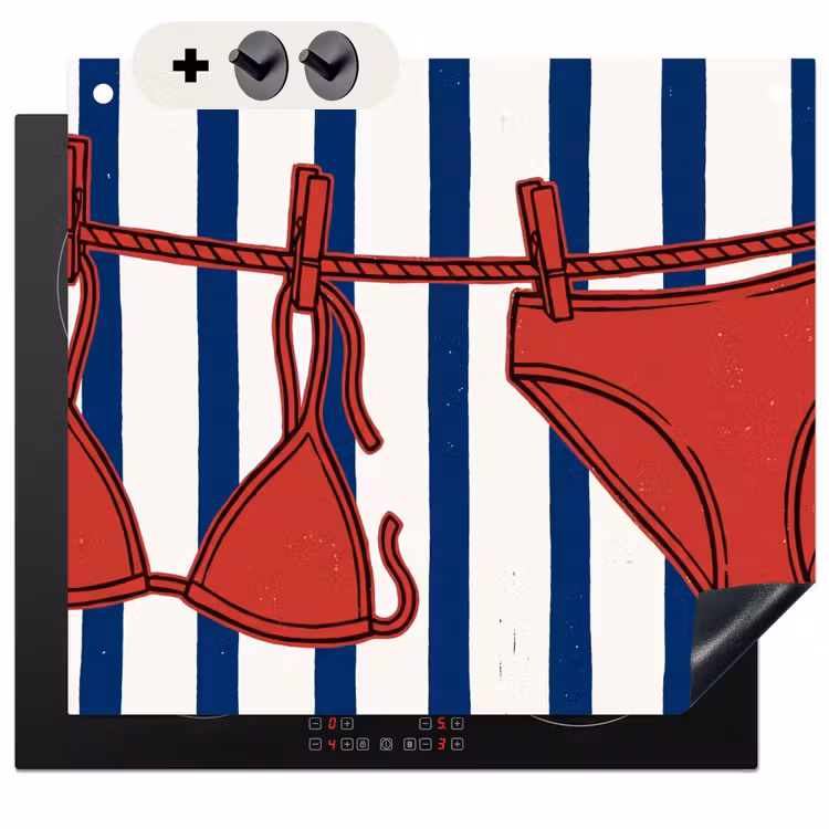 Protection à induction avec crochets - Maillots de bain - Linge étendu - Été - Illustration - Rouge — 3