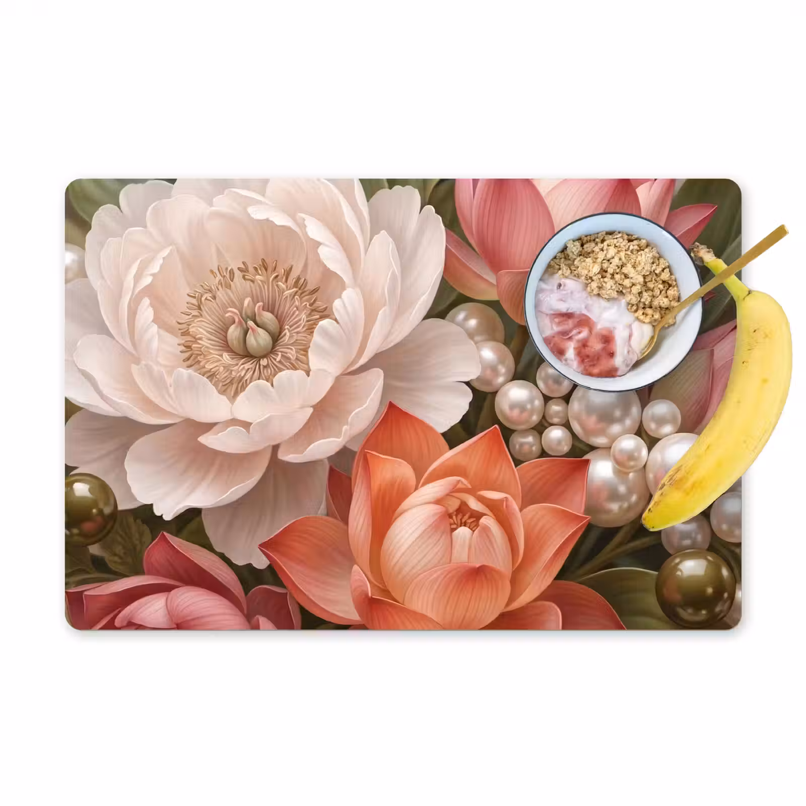 Set de table – 6 pièces - Fleurs - Perles - Élégant - Rose - Blanc — 1