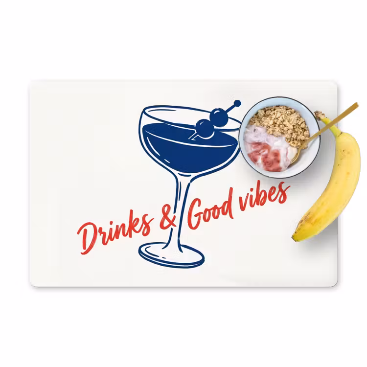 Set de table – 6 pièces - Cocktail - Verre - Illustration - Bleu - Blanc — 1