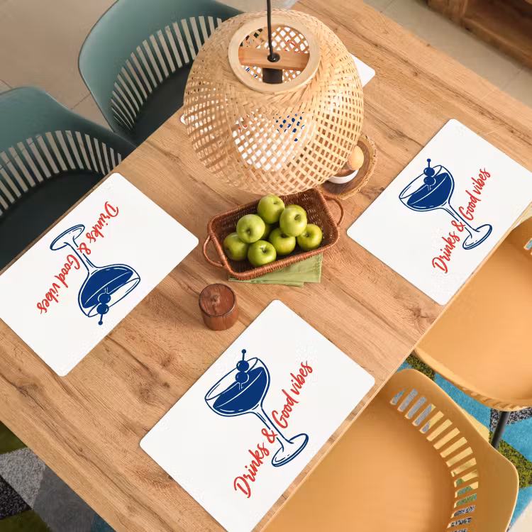Set de table – 6 pièces - Cocktail - Verre - Illustration - Bleu - Blanc — 3