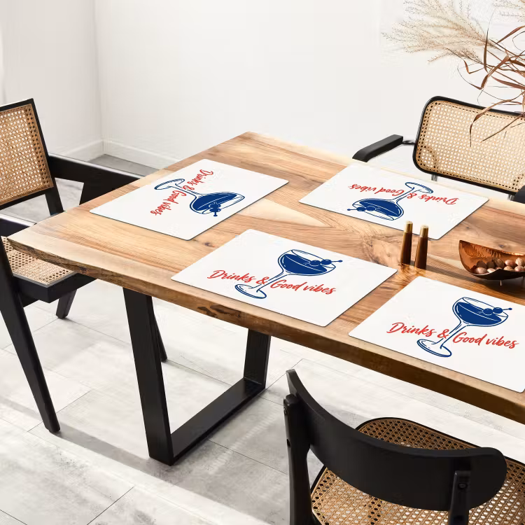 Set de table – 6 pièces - Cocktail - Verre - Illustration - Bleu - Blanc — 4