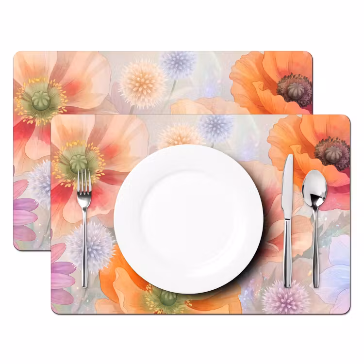 Set de table – 6 pièces - Fleurs - Aquarelle - Nature - Moderne - Coloré — 2