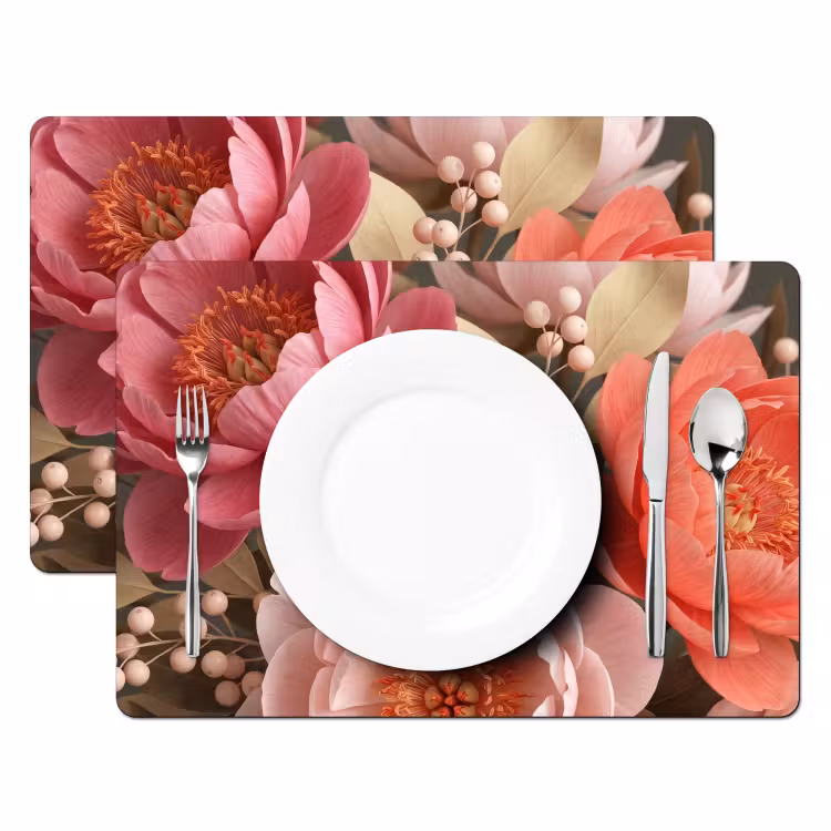 Set de table – 6 pièces - Fleurs - Fleurs en boutons - Doux - Corail - Décoration — 2
