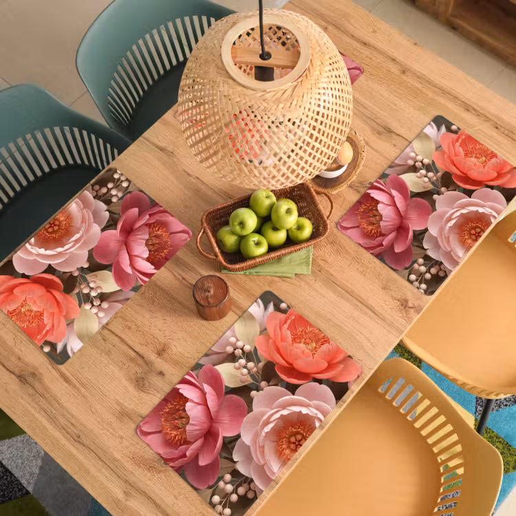 Set de table – 6 pièces - Fleurs - Fleurs en boutons - Doux - Corail - Décoration — 3