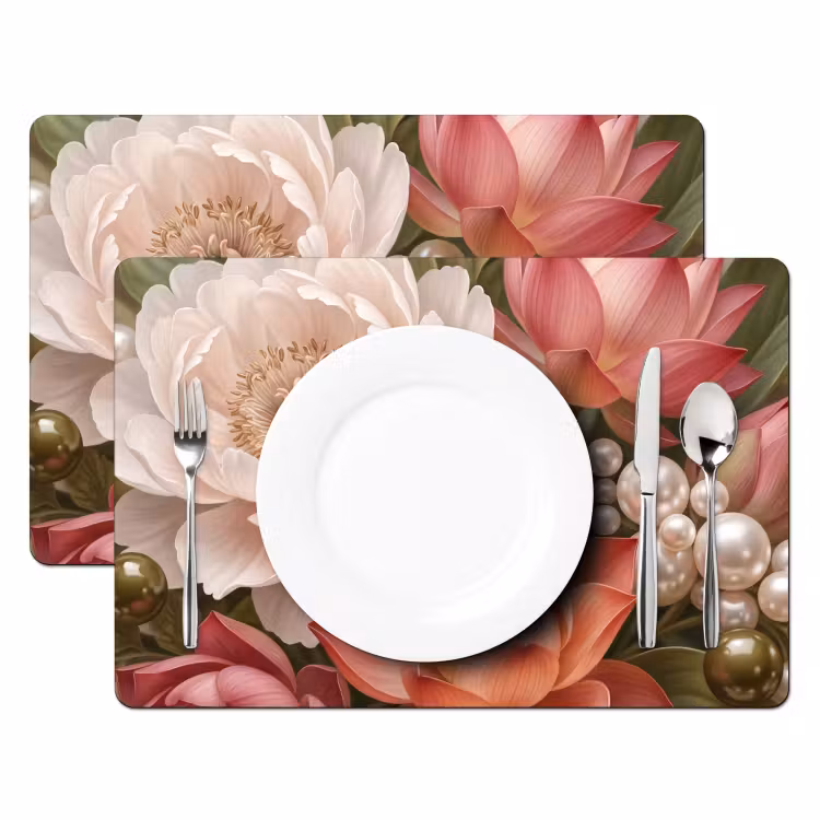 Set de table – 6 pièces - Fleurs - Perles - Élégant - Rose - Blanc — 2