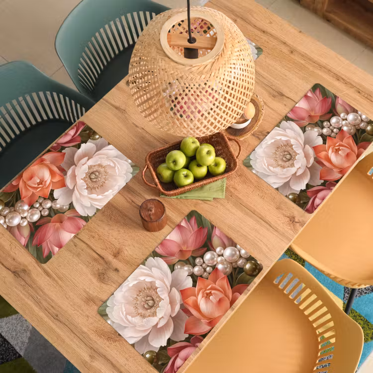 Set de table – 6 pièces - Fleurs - Perles - Élégant - Rose - Blanc — 3
