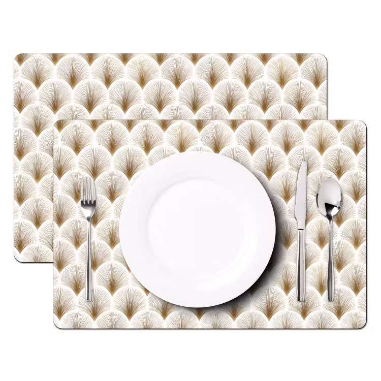 Set de table – 6 pièces - Éventails - Art déco - Élégants - Dorés - Blancs — 2