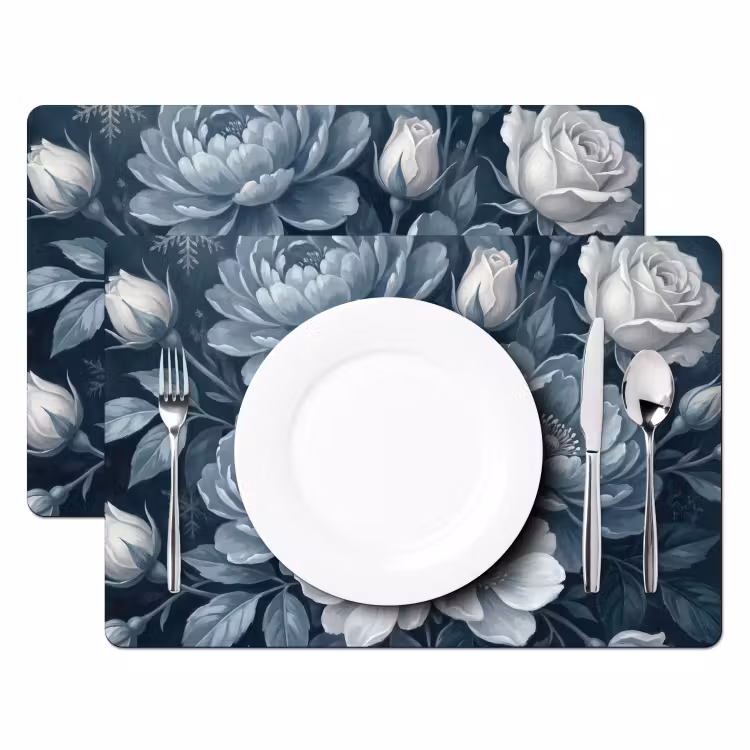 Set de table – 6 pièces - Fleurs - Bouquet - Hiver - Abstrait - Bleu — 2