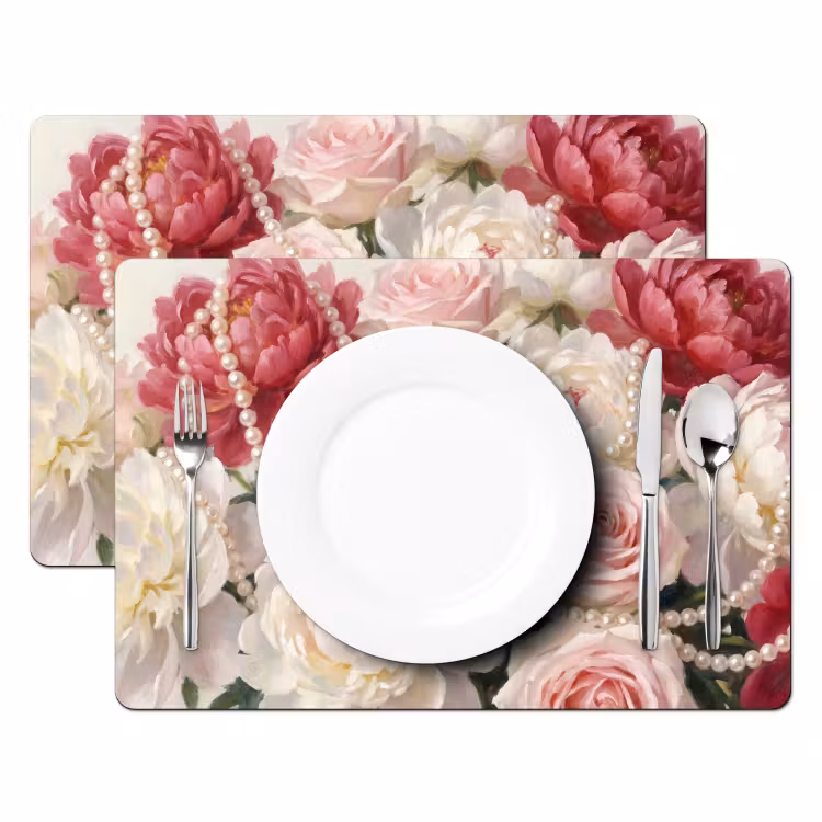 Set de table – 6 pièces - Fleurs - Perles - Romantisme - Classique - Rose — 2