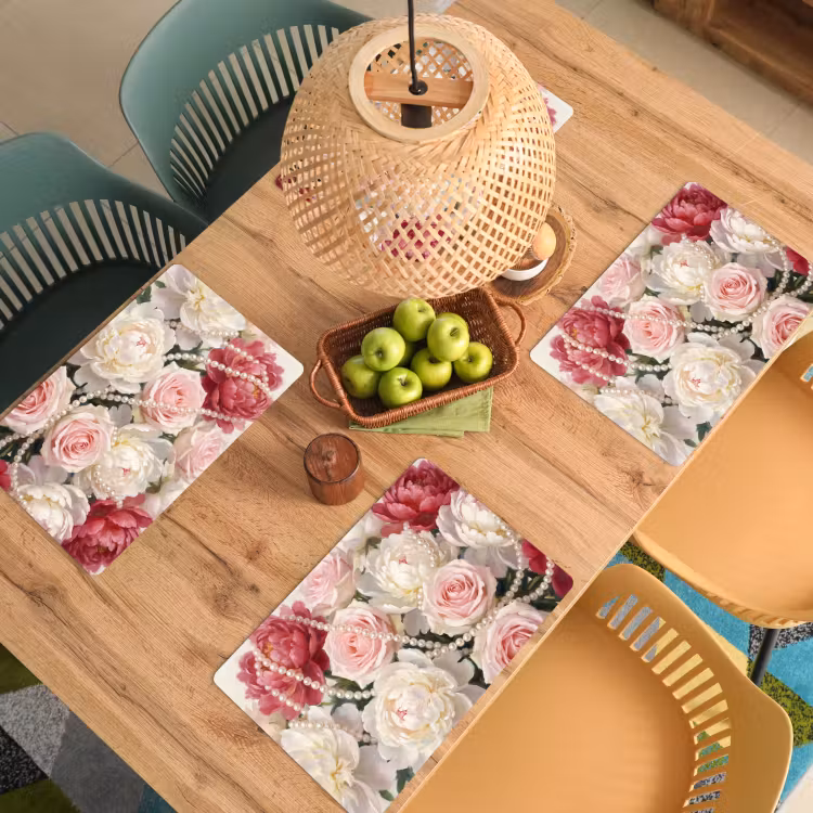 Set de table – 6 pièces - Fleurs - Perles - Romantisme - Classique - Rose — 3
