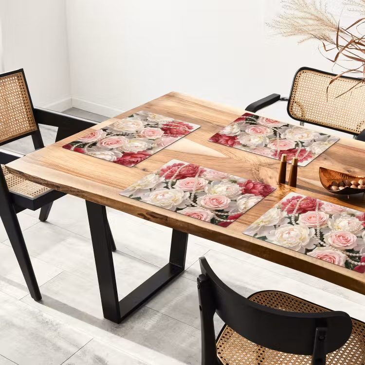 Set de table – 6 pièces - Fleurs - Perles - Romantisme - Classique - Rose — 4