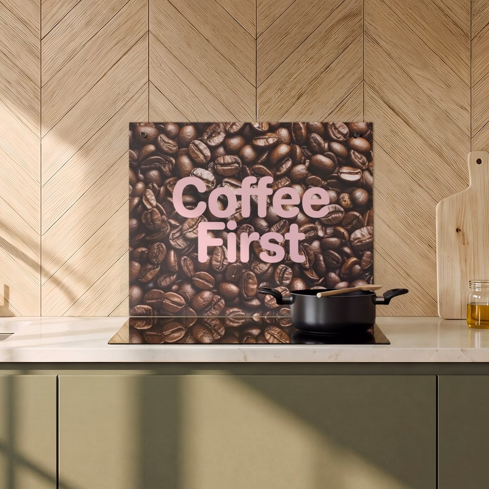 Protection à induction avec crochets - Coffee First - Grains de café - Rose — 1