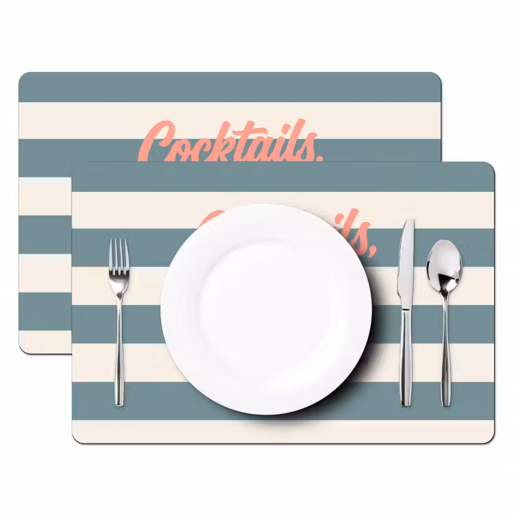 Set de table – 6 pièces - Cocktails - Rayures - Bleu - Corail — 2
