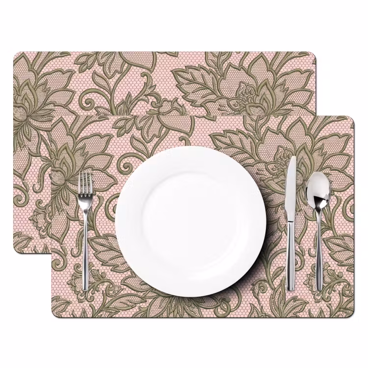 Set de table – 6 pièces - Fleurs - Dentelle - Motif - Classique - Vert — 2