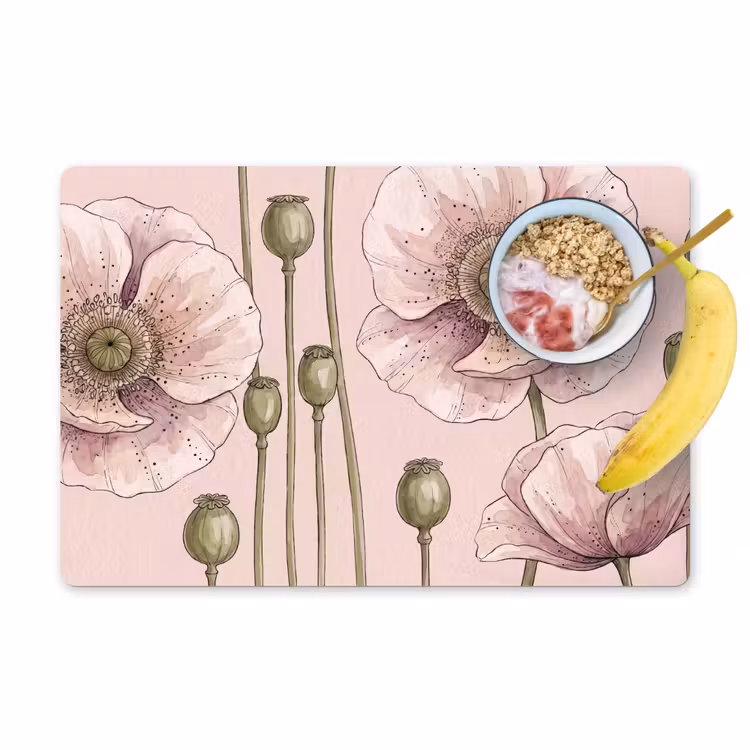 Set de table – 6 pièces - Fleurs - Été - Nature - Aquarelle - Rose — 1