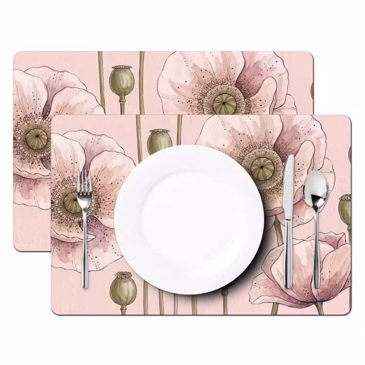 Set de table – 6 pièces - Fleurs - Été - Nature - Aquarelle - Rose — 2