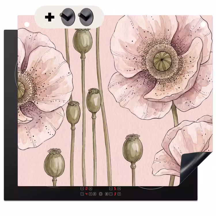 Protection à induction avec crochets - Fleurs - Été - Nature - Aquarelle - Rose — 3
