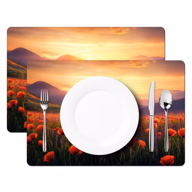 Sets de table en vinyle - Paysage - Coucher de soleil - Champ de fleurs — 2