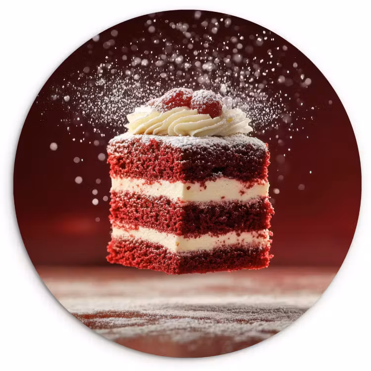 Tableau rond - Velours rouge - Gâteau - Aliments — 1