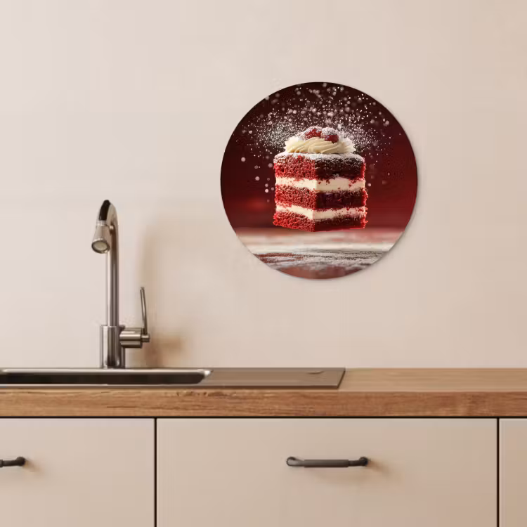 Tableau rond - Velours rouge - Gâteau - Aliments — 2