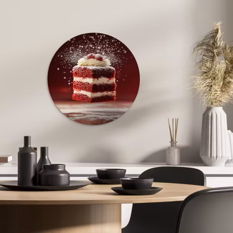 Tableau rond - Velours rouge - Gâteau - Aliments — 3