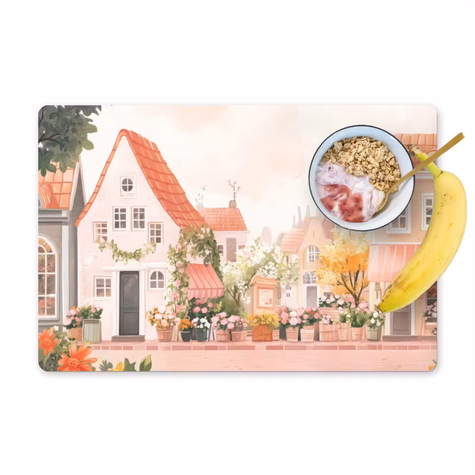 Sets de table en vinyle - Fleurs - Maisons - Village — 1