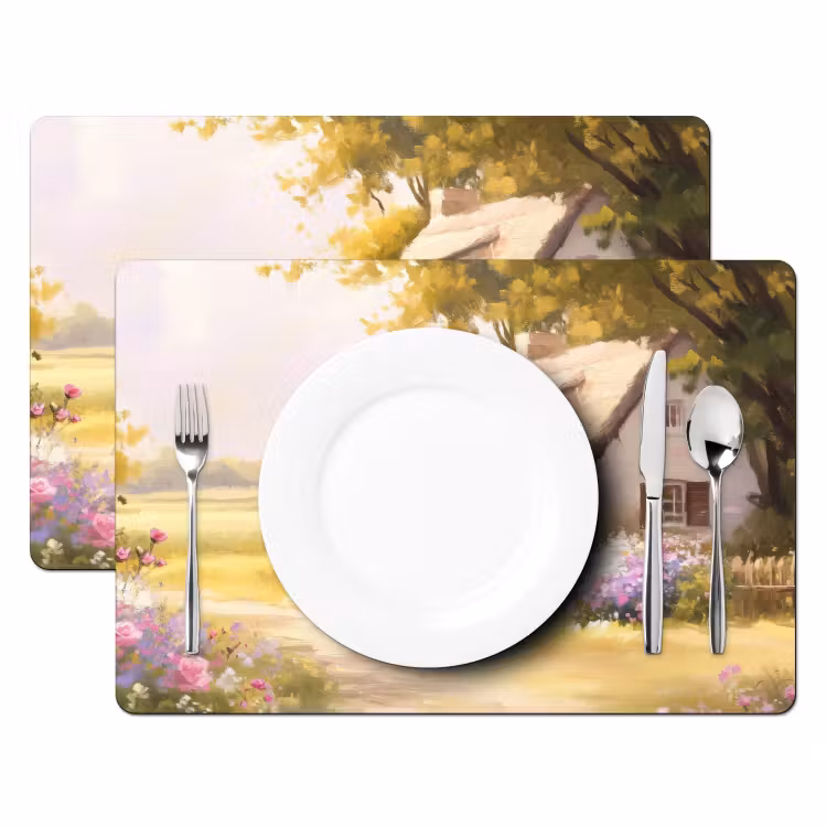 Sets de table en vinyle - Chalet - Bois - Fleurs — 2