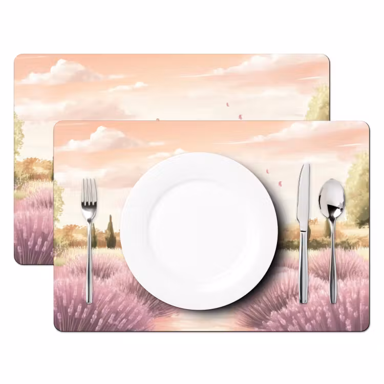 Sets de table en vinyle - Champ de lavande - Maison - Violet — 2