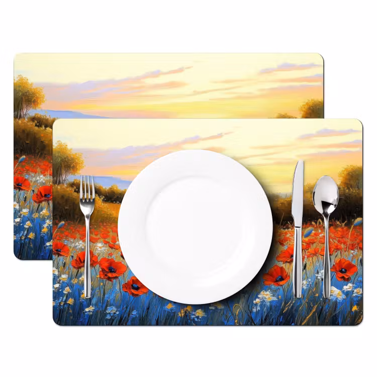 Sets de table en vinyle - Coquelicot - Champ de fleurs - Coloré — 2