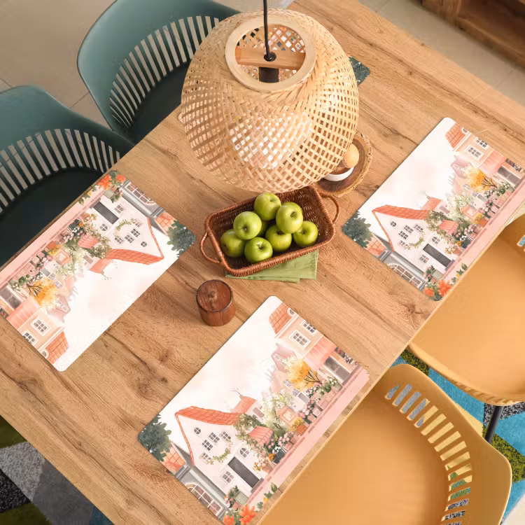 Sets de table en vinyle - Fleurs - Maisons - Village — 3