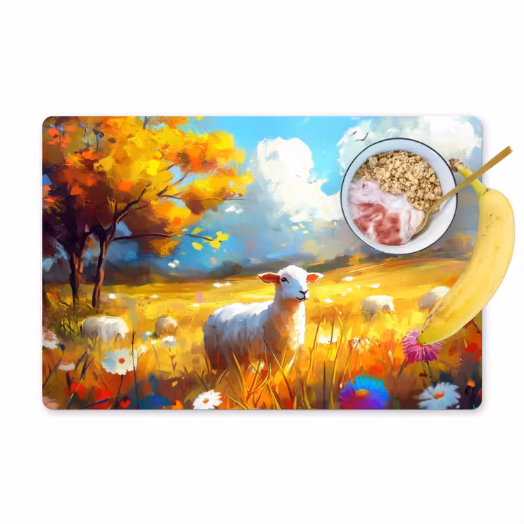 Sets de table en vinyle - Mouton - Prairie - Fleurs — 1