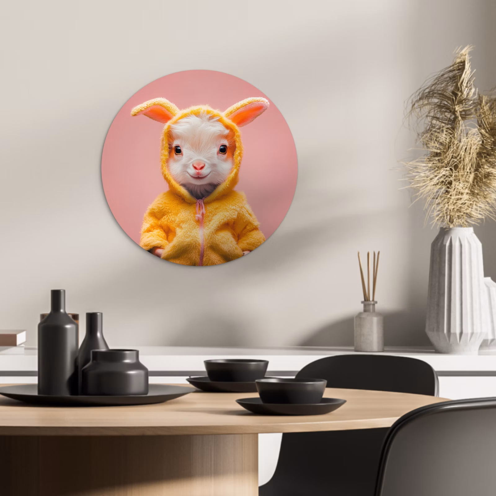 Tableau rond - Costume - Chèvre - Lapin de Pâques — 1