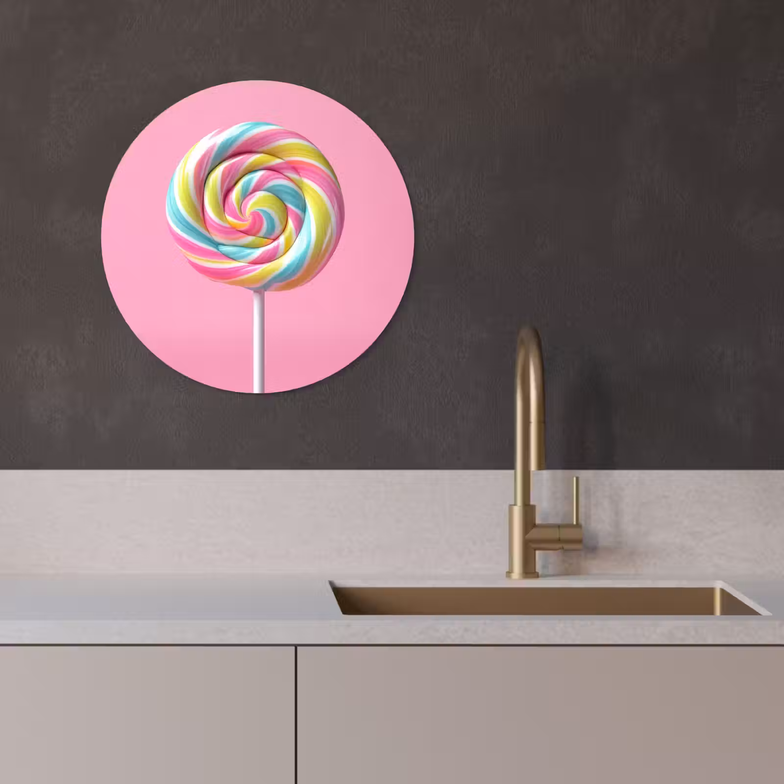 Tableau rond - Sucette - Rose - Bonbon - Sucré — 1